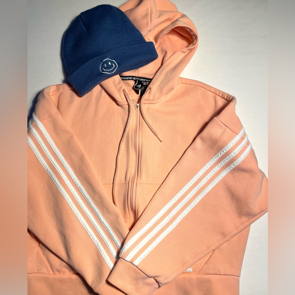 Adidas over sized, cropped, zipper, hooded sweatshirt. Medium - Picture 7 of 13